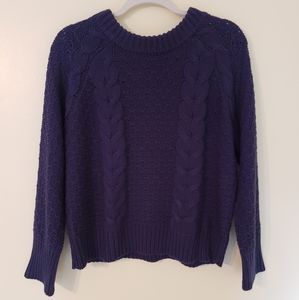 Alya Knit Navy Sweater, Cropped Fit, Braid Detail